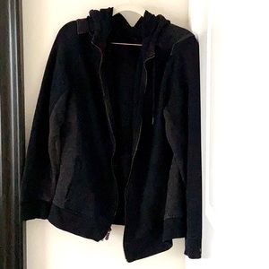 Men Black & Dark Grey Zip Up Hoodie | Size: Medium